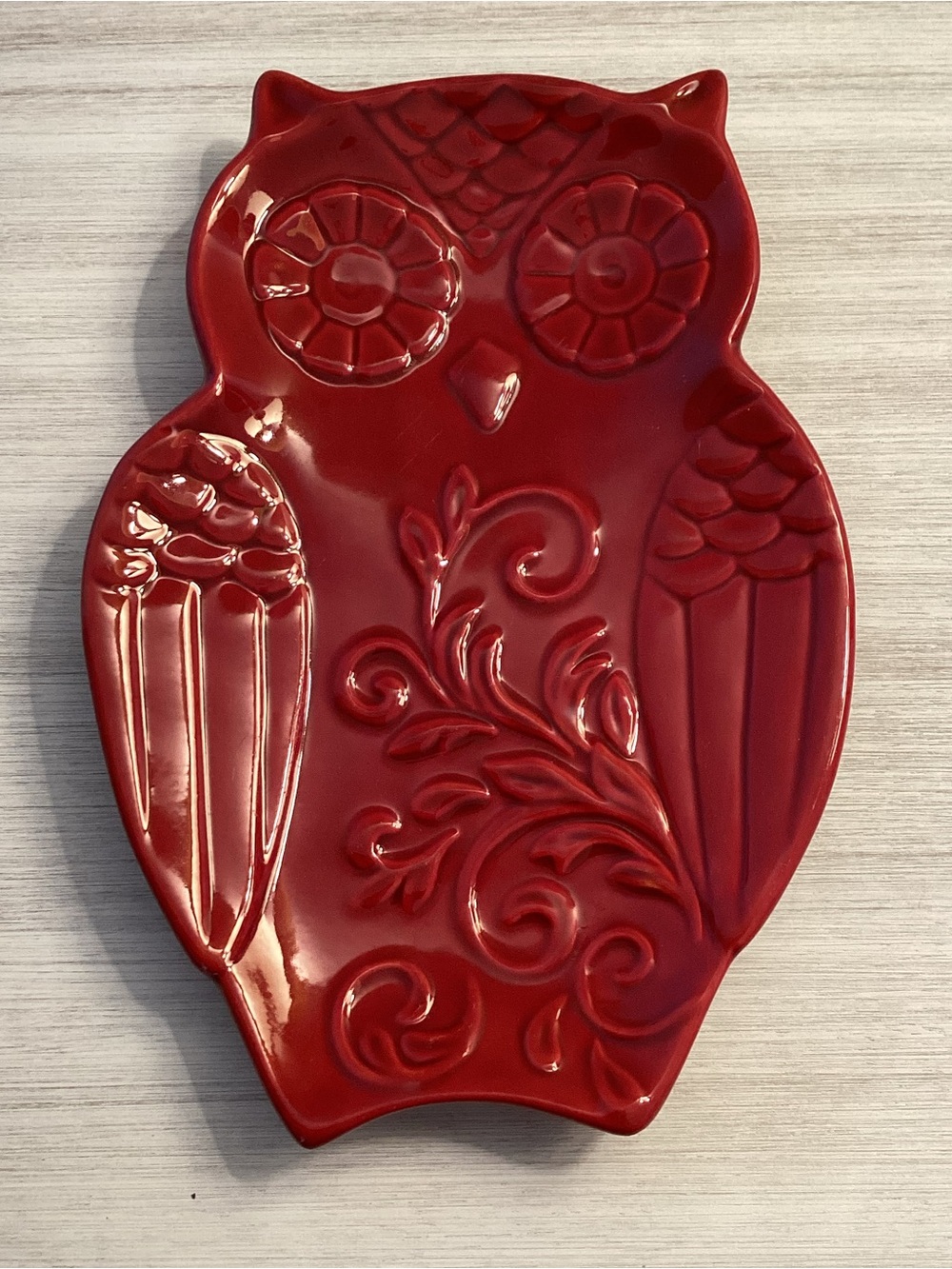 Red Owl Shaped Ceramic Spoon Rest Trinket Tray NWOT